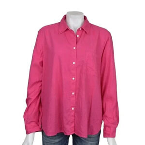 LOFT Linen Blend  Button Down Blouse Barbiecore Long Sleeve Size Large